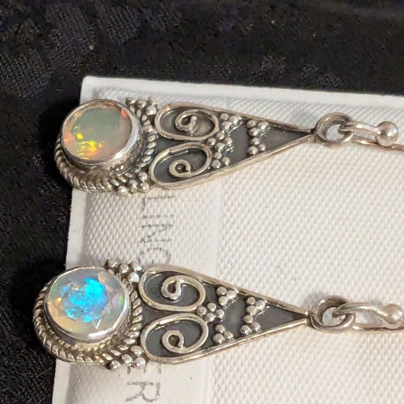 Artisan Genuine Natural Opal Earrings Solid 925 Sterling Silver Earrings - Picture 6 of 17